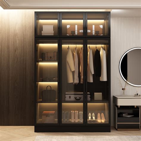 2 door sheet metal wardrobe closet with mirror and shelves|FUFU&GAGA Contemporary Black Wardrobe Closet with 2 .